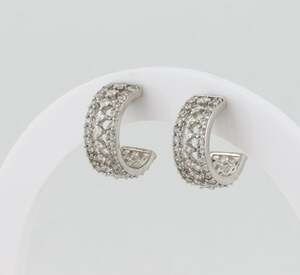 Sterling Silver Sparkly Cubic Zirconia Hoop Earrings 5/8" x 1/4"